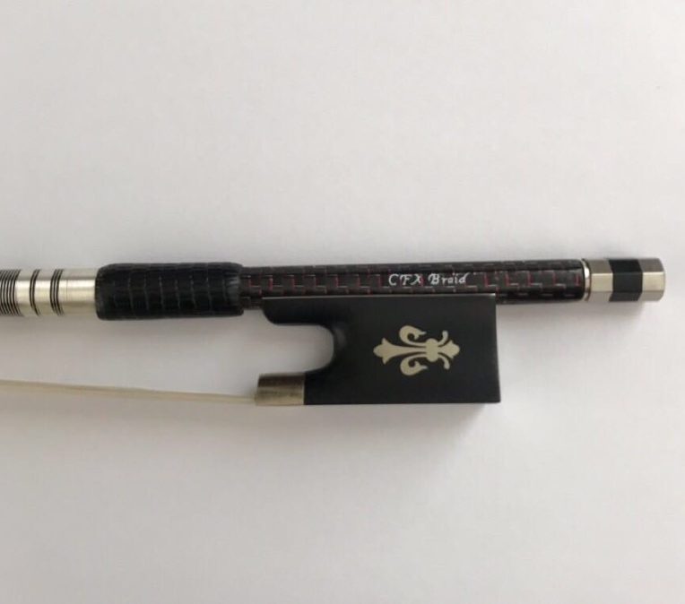 Fluer-de-lys Inlay Ebony Frog Top Braided Carbon Fiber Violin Bow 4/4 